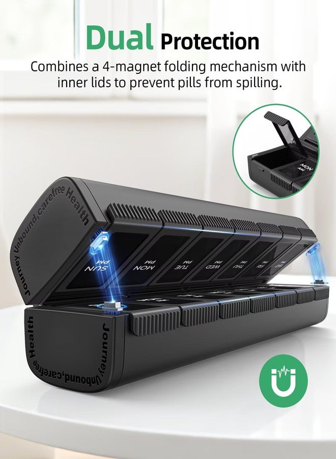 PULIV Weekly Pill Organizer 2 Times a Day with Magnetic Foldable Design for Dual Protection, Large AM PM Pill Box Case for Travel, Compact Medication Organizer for Vitamins, Fish Oils and Supplements - Image 4